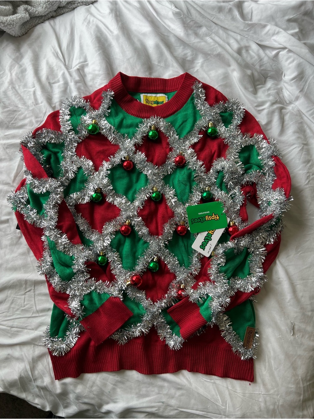 Tipsy Elves Red & Green Holiday Tinsel Sweater
